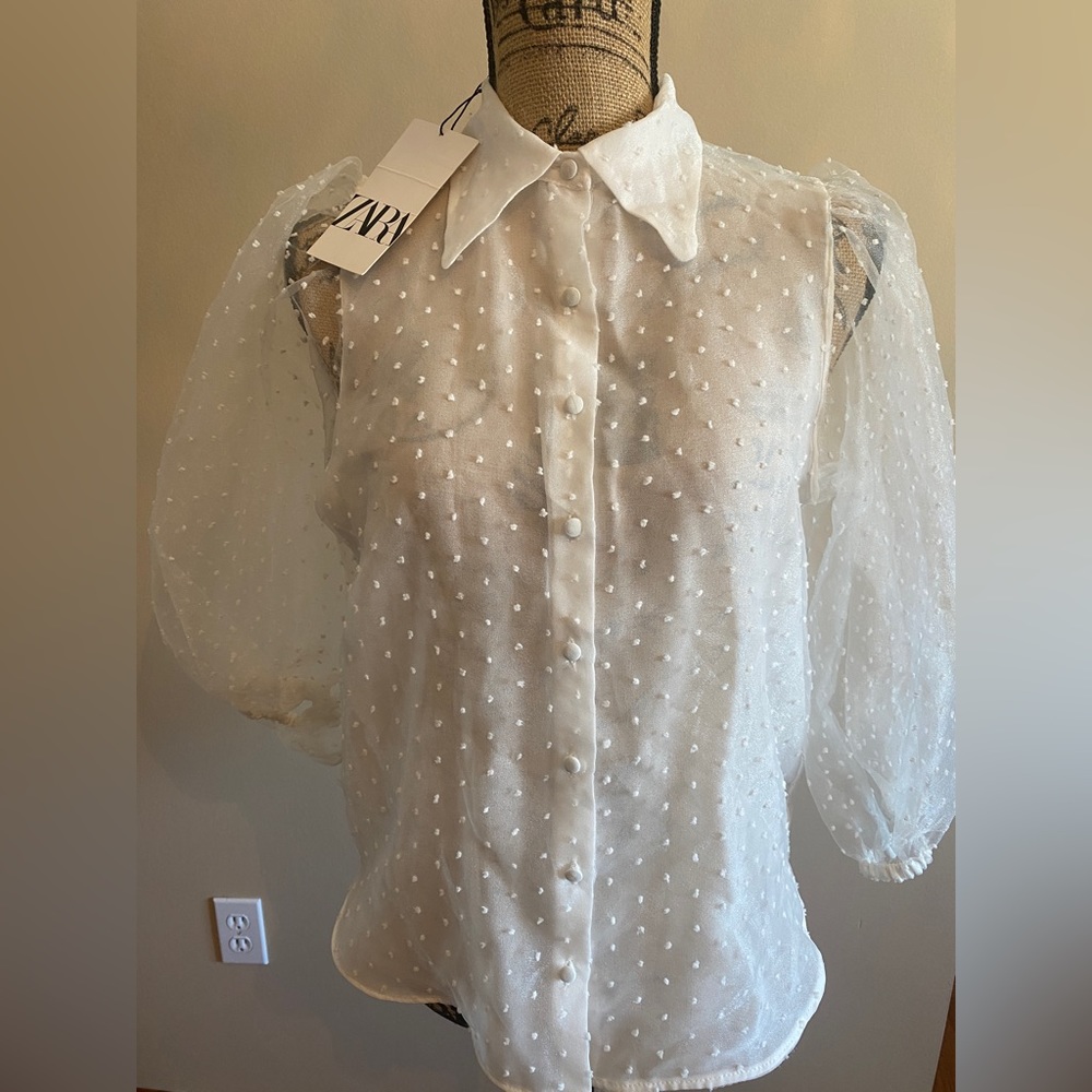 Zara white organza blouse with full sleeves - Picture 6 of 12